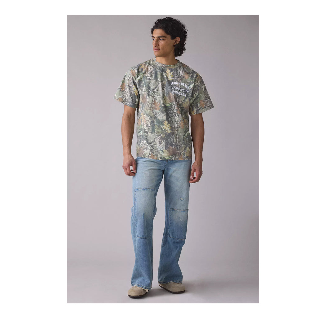 G-South Beach Rentals Graphic Oversized Camo Tee – Heavyweight Cotton Car Graphic T-Shirt