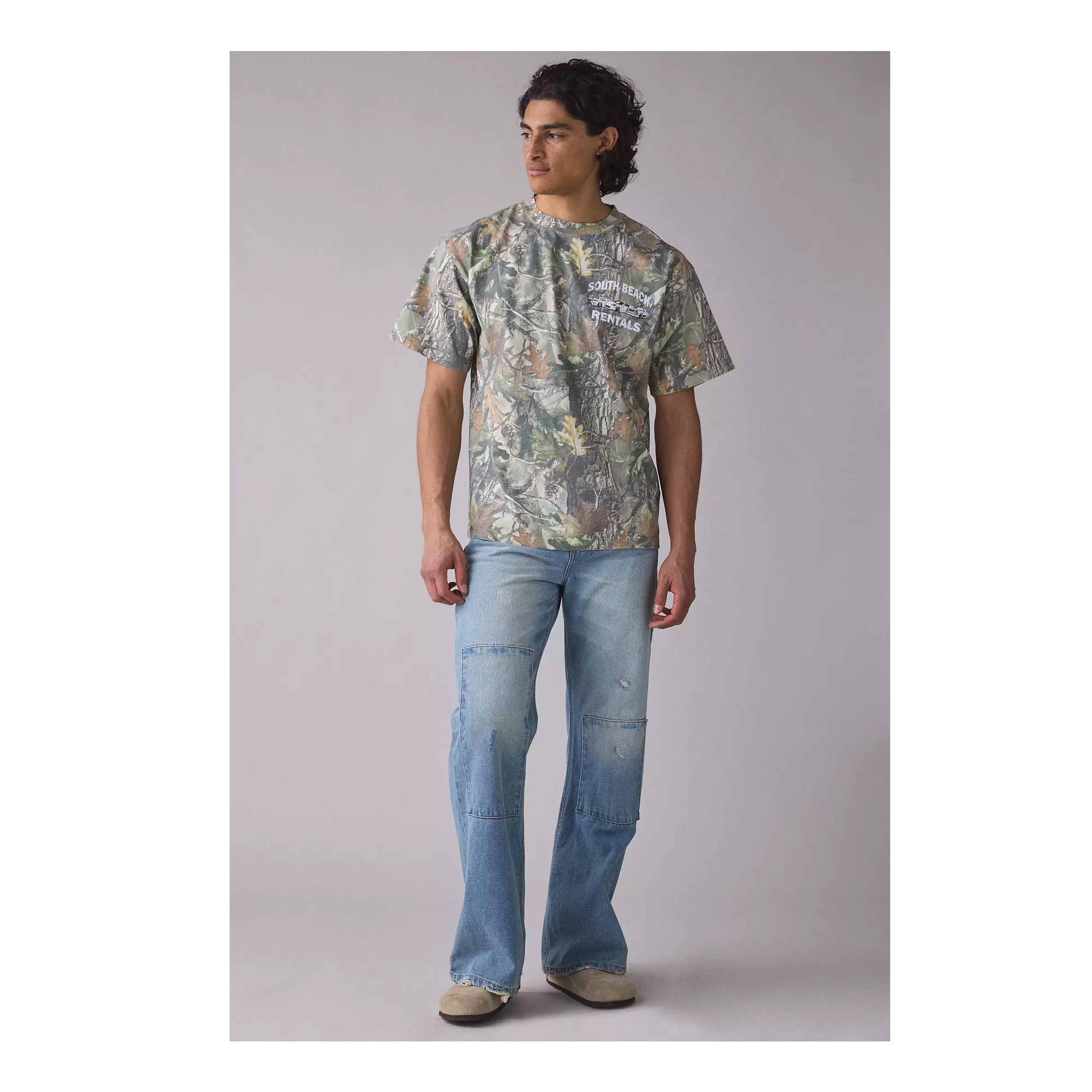 G-South Beach Rentals Graphic Oversized Camo Tee – Heavyweight Cotton Car Graphic T-Shirt