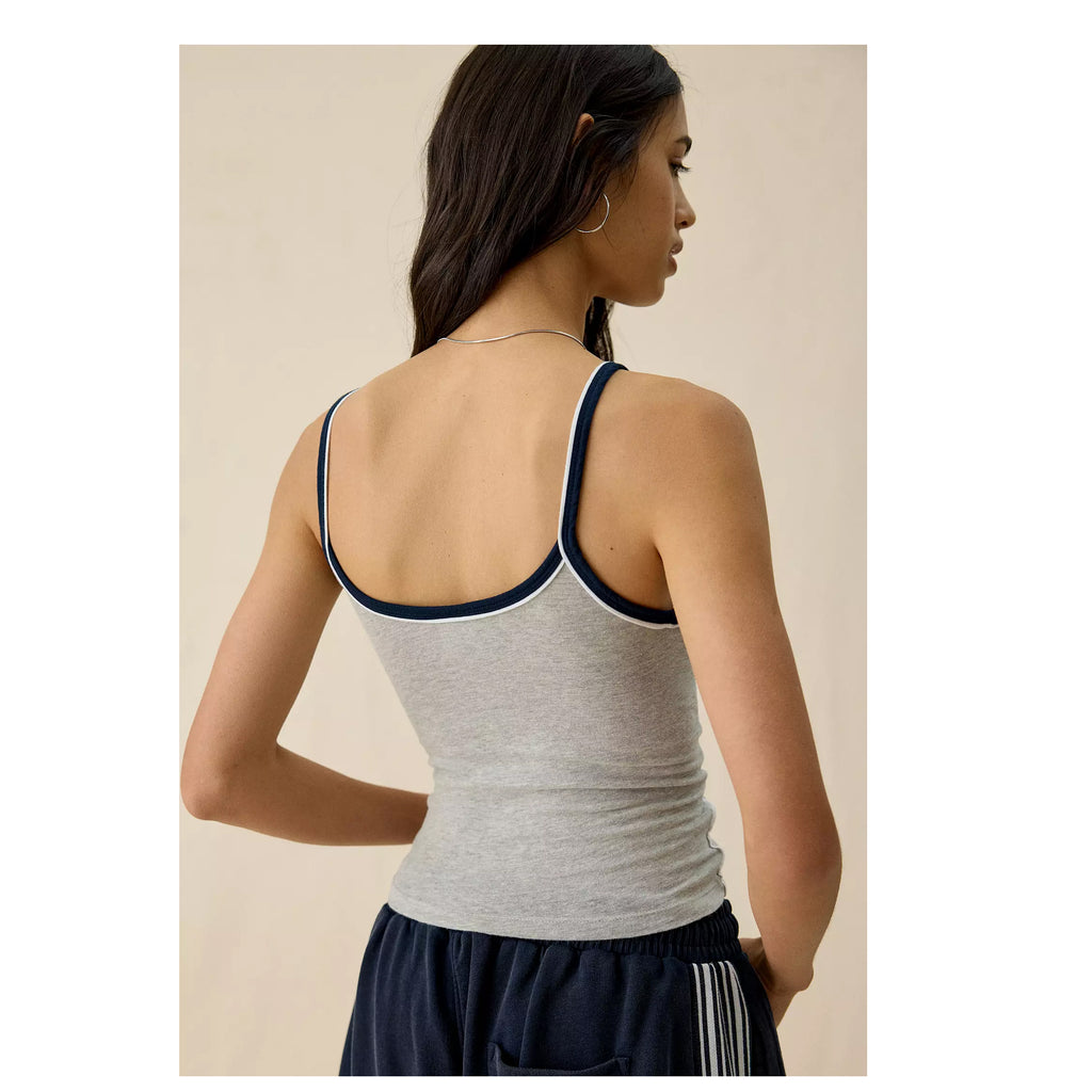 U-Nora Piped Cropped Cami – Slim Fit Cotton Crop Tank Top