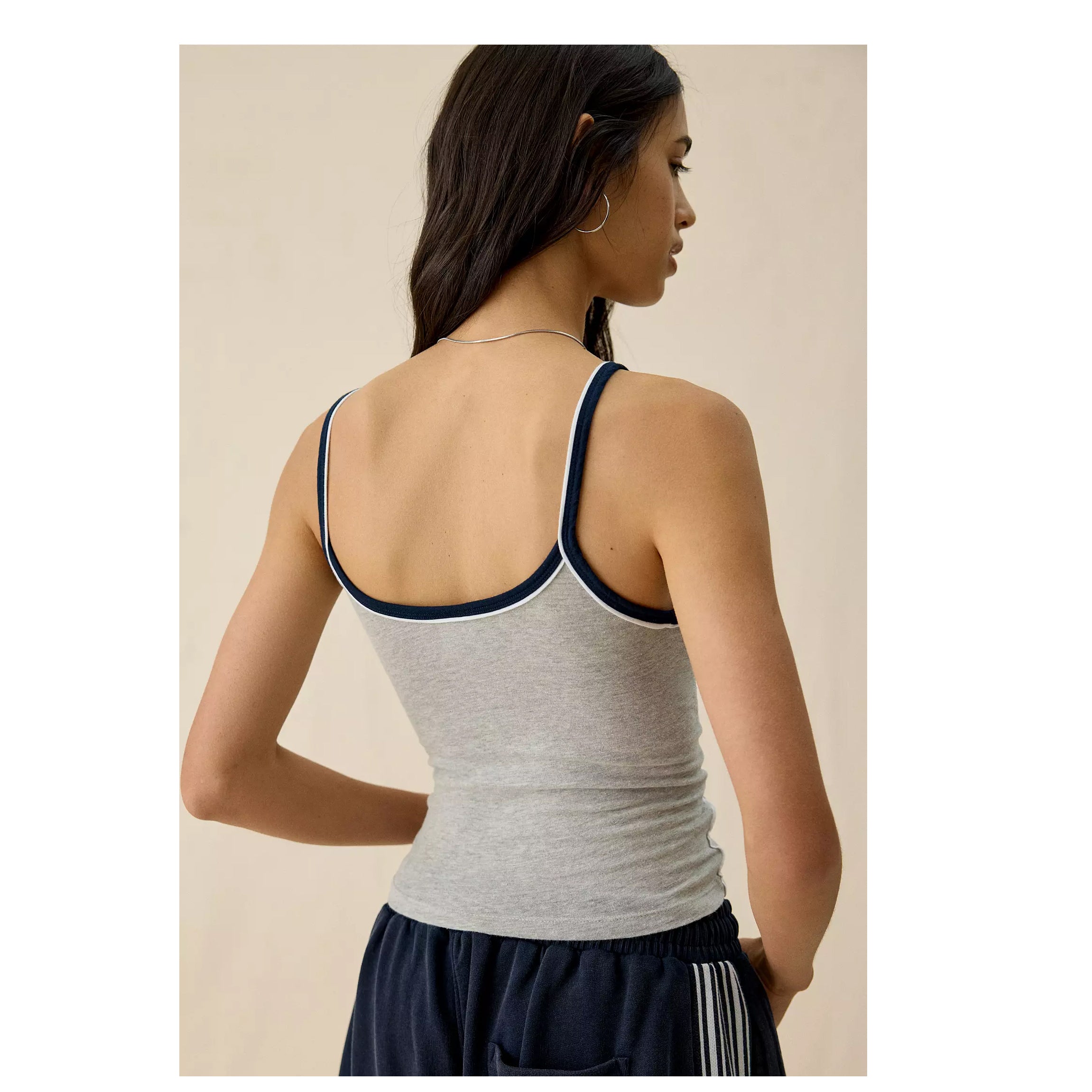 U-Nora Piped Cropped Cami – Slim Fit Cotton Crop Tank Top