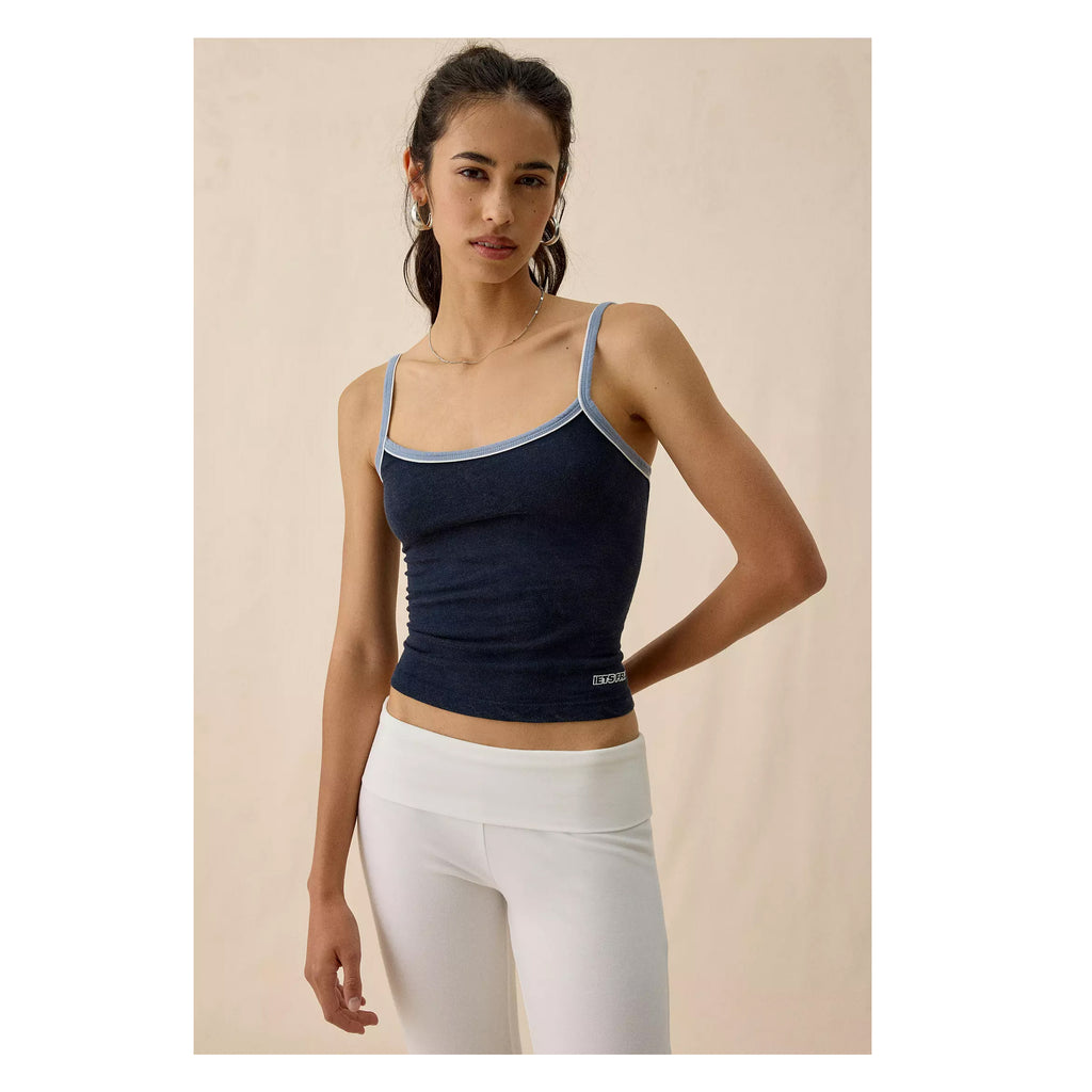 U-Nora Piped Cropped Cami – Slim Fit Cotton Crop Tank Top