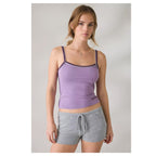 U-Nora Piped Cropped Cami – Slim Fit Cotton Crop Tank Top