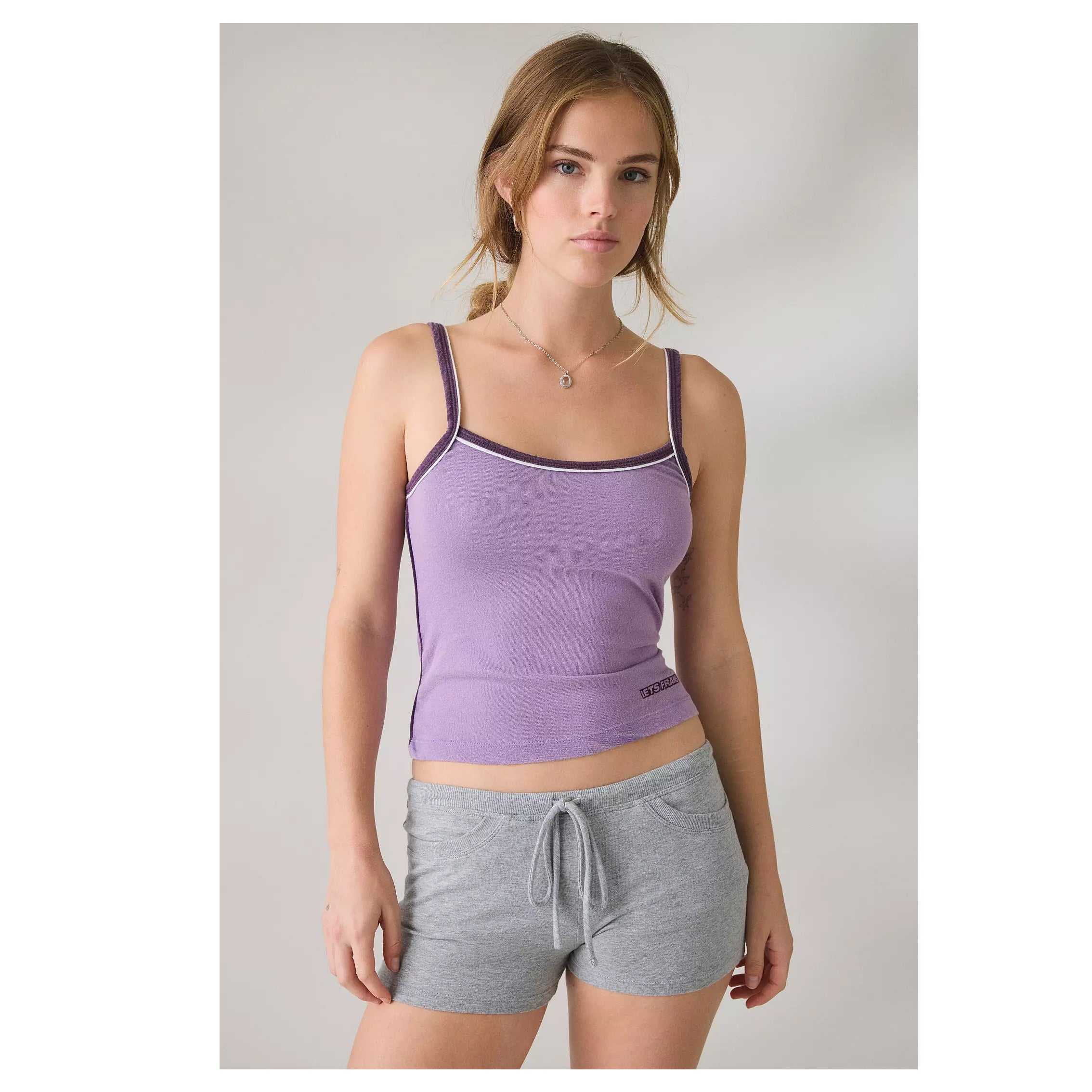 U-Nora Piped Cropped Cami – Slim Fit Cotton Crop Tank Top