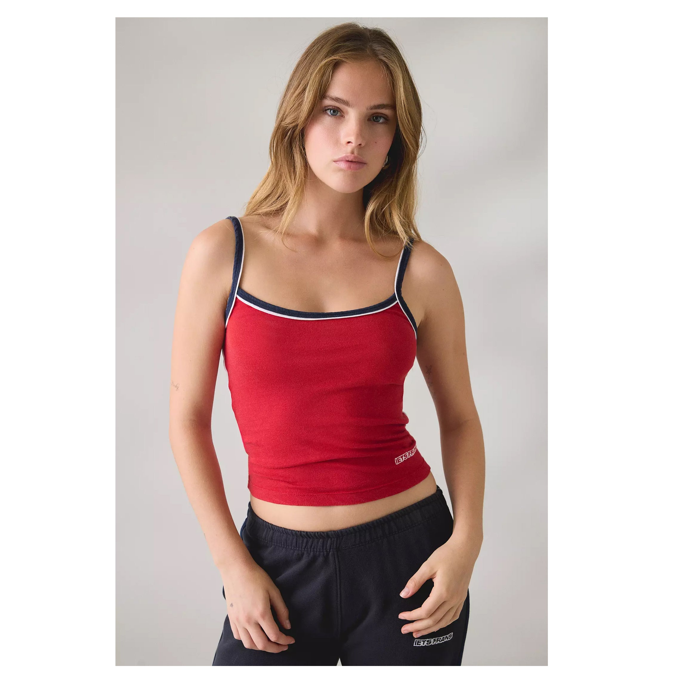 U-Nora Piped Cropped Cami – Slim Fit Cotton Crop Tank Top