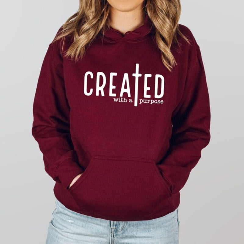 Created With A Purpose Unisex Hoodie: Trendy Christian Sweatshirt